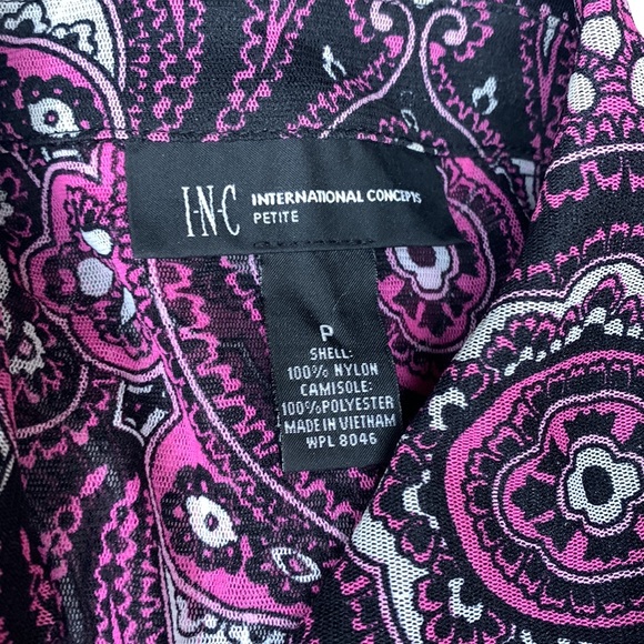 INC Petite Pink Black White Blouse w/Cami Rhinestones EUC - Picture 13 of 17